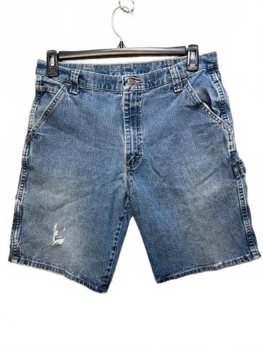 Wrangler Mens Carpenter Denim Shorts Size 34 Medium Wash Distressed Jean Shorts